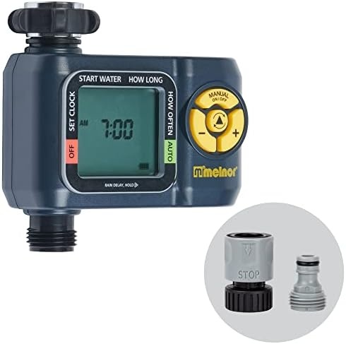 Melnor 65138AMZ AquaTimer Digital Hose Timer, 1-Zone Timer, QuickConnect Bundle, Black, Yellow