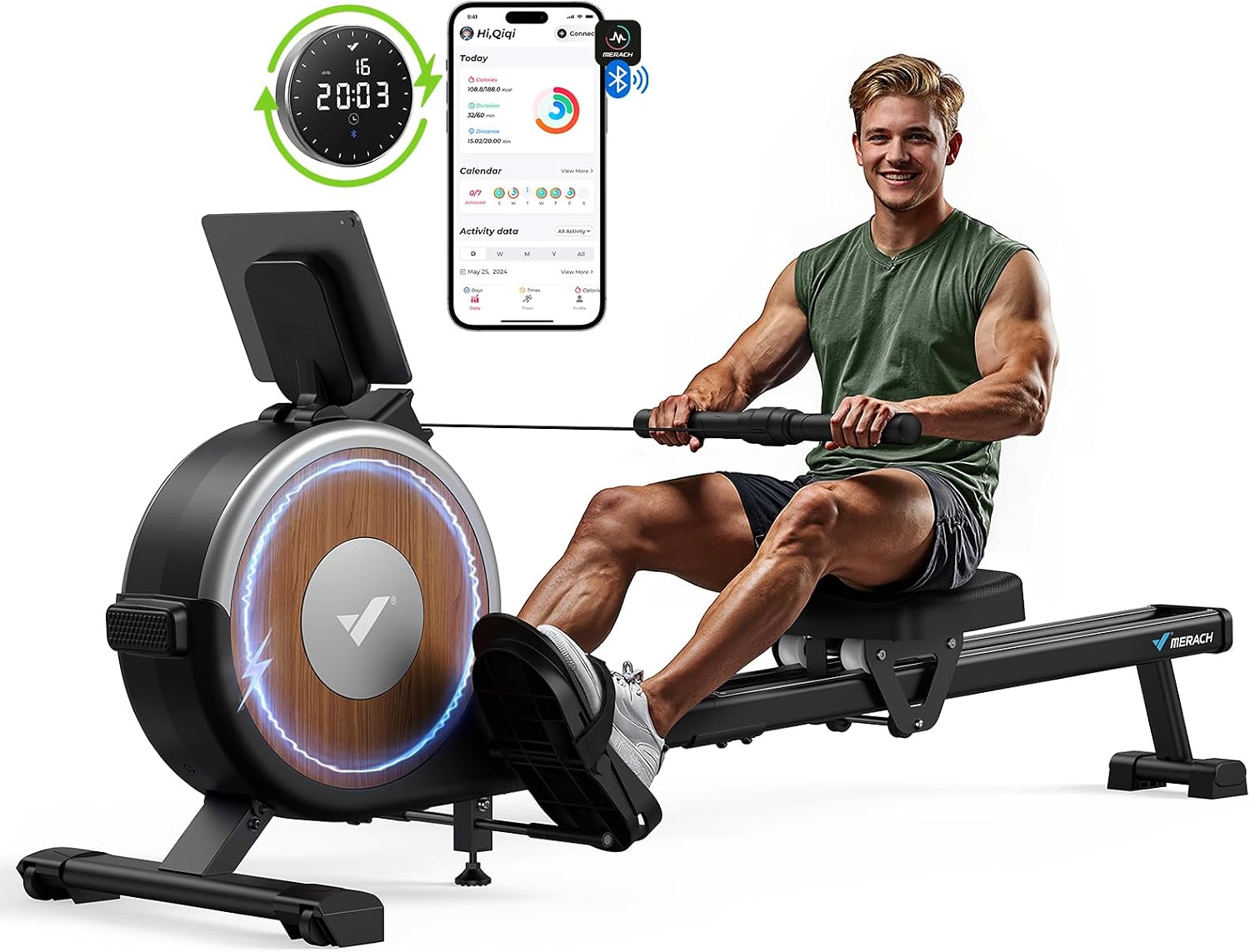 Merach Q1S Magnetic Rowing Machine Indoor, Dual Slide Rail, Quiet & Smooth