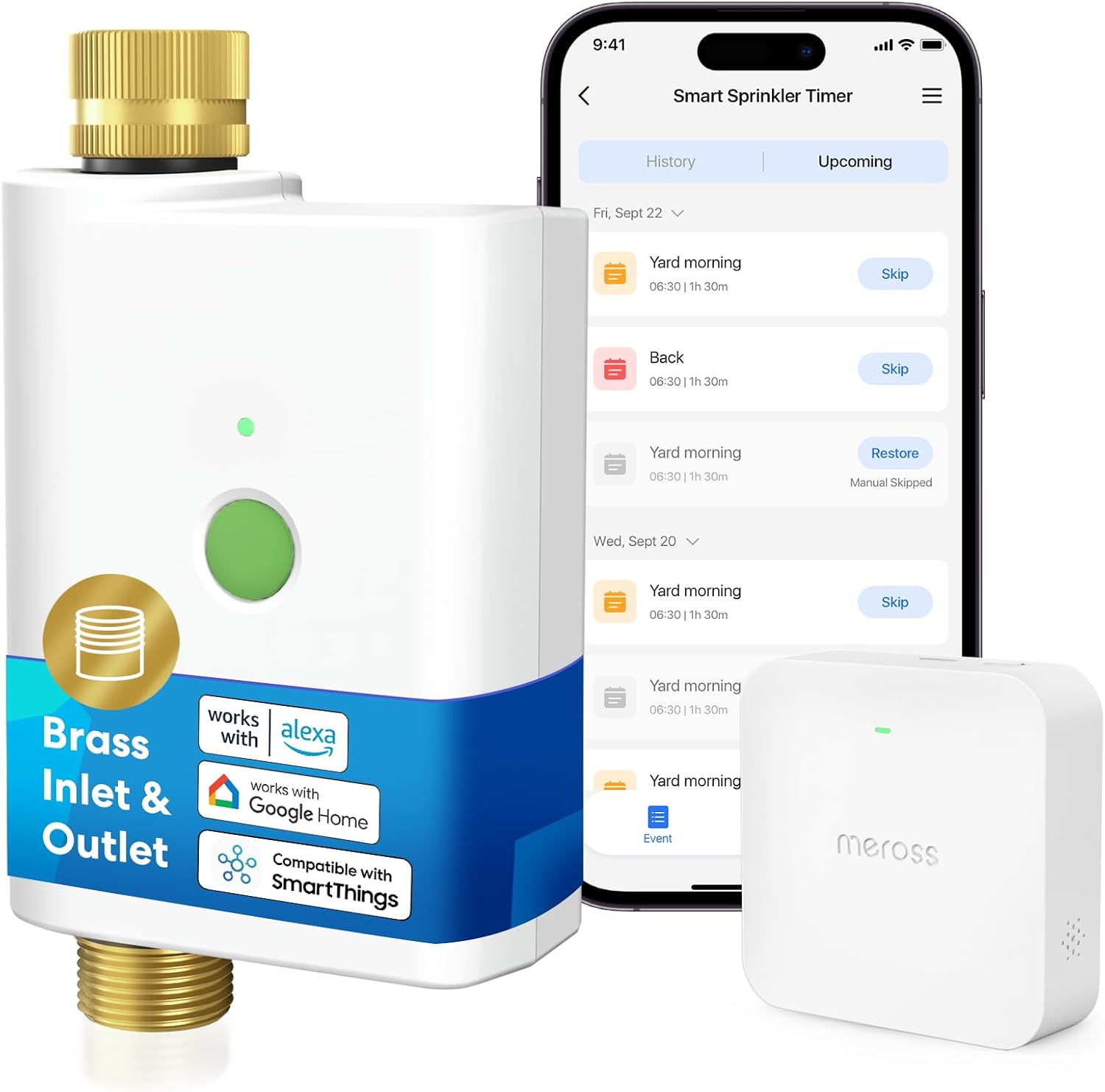 meross WiFi Water Timer for Garden Hose, Rain Skip, Hub Included, IP65